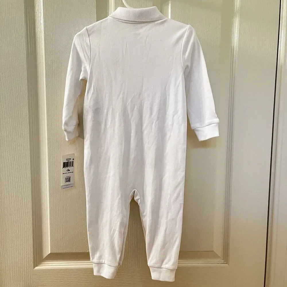 Ralph Lauren White Embroidered Schiffli Coverall Romper Boys Size 12 Months NWT